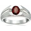Artik Jewels Naturale Granato Gemma Con 14K Placcato Oro Bianco Anello Argento per Uomo AJ807