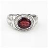 Artik Jewels Naturale Granato Gemma Con 14K Placcato Oro Bianco Anello Argento per Uomo AJ785