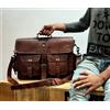 Vintage Uomo Borsa Porta PC 19 Pollici In Vera Pelle Marrone Fatta A Mano