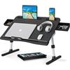 KLEAR Scrivania per computer portatile con doppio cassetto supporto regolabile in pelle di alta qualità con borsa extra con coulisse tavolo pieghevole per mangiare lavorare scrivere e disegnare.