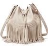 Gladdon Borse a secchiello in pelle per le donne borse a tracolla con coulisse Ladies nappa Hobo e borse a tracolla, bianco, Large