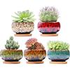 LamDawn Graziosi vasi da giardino in ceramica per piante grasse, fioriera con drenaggio e piattino attaccato, set di 5 piante non incluse (rotonde)