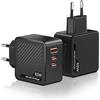 Sefitopher (2 pezzi) Caricabatteria 65W USB C, Stazione di Ricarica 3 porte GaN PD, Caricabatteria Rapida Multipla, Alimentatore USB C per iPhone 17/16/15 Serie, iPad Pro/Air, MacBook, Galaxy S25 Ultra