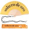 Fisura - Ventaglio in Legno con Messaggio "soltero de Oro". Accessorio Elegante per Eventi e Matrimoni, ventaglio a Mano dal Design Originale con Gancio Incluso. Dimensioni: 42,5 x 23 c