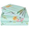 JSD Set di lenzuola per letto queen size, 6 pezzi, motivo floreale verde, in morbida microfibra con stampa botanica, con 4 federe, tasca profonda
