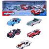 Majorette Set auto vintage Racing (5 auto) - 5 auto da corsa classica in metallo con ruota libera, sospensione e parte apribile, auto giocattolo per collezionisti e bambini dai 3 anni, circa 7,5 cm