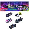 Majorette Neon Racer - Set regalo da 5 auto giocattolo con ruota libera, in metallo, 1:64, con licenza ufficiale, multicolore, per collezionisti e bambini dai 3 anni in su, 7,5 cm