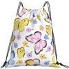 HLBSDM Borsa con coulisse con grazioso motivo a farfalla e fiori in stile cartone animato, robusta borsa a tracolla con coulisse per il trasporto quotidiano casual