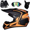 GDAONUDK Casco da Motocross Per Adulti E Bambini, Casco Integrale da Cross con Occhiali, Guanti E Maschera, Casco da Moto Fuoristrada, Enduro, Downhill, ATV, BMX E MTB(Orange track,L(56-57cm))