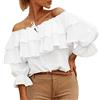 cfpqv Camicetta da donna senza spalle con volant e maniche lunghe, top casual con balze, bianco, S