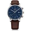 Wenger Urban Classic - Orologio da uomo con cronografo, in pelle, diametro 44 mm, analogico, al quarzo, impermeabile fino a 100 m, cinturino in pelle e vetro zaffiro, Argento, Cinturino