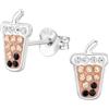 Zenvie Orecchini a perno a forma di tapioca a forma di bolla di latte, con confezione regalo, 8 mm x 8 mm, in argento Sterling, 6mm (W) x 6mm (H), Argento sterling, Nessuna pietra preziosa