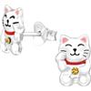 Zenvie Orecchini maneki-neko gatto fortuna, argento 925 | argento sterling 925, 6,2x9 mm, senza nichel, scatola regalo, gatto della fortuna