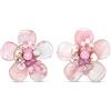 AeraVida Graziosi orecchini a clip con fiori tropicali in kunzite rosa, agata, cristallo e perla, orecchini a clip con fiore tropicale | orecchini di cristallo rosa