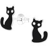 Zenvie Orecchini a bottone con gatto nero con occhi di cristallo con confezione regalo - Portafortuna in argento sterling da 7 mm x 10 mm