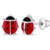 In Season Jewelry 925 Argento Sterling Ragazze Smalto Coccinella Orecchini Con da Balia Vite Retro