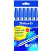 Pelikan - Stick Super Soft - Blu - Penna a Sfera - 6 Pezzi - Colori Misti - Per la Scuola e Ufficio - Inchiostro Scorrevole - Made in Germany