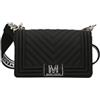 MARC ELLIS Borsa a Tracolla Flat S, Nero/Argento, PVC, 20x12.5x6.7 cm, Matelassé con Catena e Tracolla in Tessuto