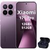 XIAOMI Smartphone Xiaomi 17T Pro 5G, 512GB di memoria, 12GB di RAM, display da 6,83", batteria da 7000mAh, obiettivo tele Leica 5x, display a 144Hz con protezione per gli occhi, colore viola scuro (con cuffie Bluetooth)