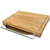 B4K® Tagliere in rovere con cassetto in acciaio inox, 37 x 27 x 4,2 cm, con scanalatura e vaschetta di raccolta, tagliere in legno massello - robusto tagliere da lavoro circa 2 kg