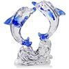 H&D HYALINE & DORA - Miniature in vetro di delfini doppi, ornamento marino, animali in cristallo fermacarte per la decorazione di casa e ufficio (Blu)