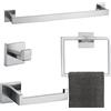 TQKAG Set di 4 pezzi di accessori da bagno in acciaio inox spazzolato portaasciugamano quadrato da parete accessori da bagno, 60 cm nichel spazzolato