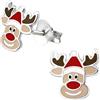 Zenvie Festive Rudolf - Orecchini a perno in argento Sterling con naso rosso, con confezione regalo, gioielli natalizi, Misura unica, Argento sterling, Nessuna pietra preziosa