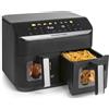 GOURMETmaxx AirGenius, friggitrice ad aria calda, 9 l, 2 x 4,5 l, friggitrice con 8 programmi, friggitrice ad aria calda, 2 camere, 2 cibi, per max. 8 persone, touch screen multi-colore