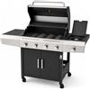 EGLEMTEK Barbecue a Gas Professionale XXL Da 16 kW con 5 Bruciatori in Acciaio Inox 304 Con Fuoco Laterale Termometro Coperchio Doppio Griglia Di Cottura 67 x 42 Cm E Ruote 137 × 50 × 120 Cm Nero