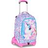 SJ GANG STYLE JAM GANG Trolley Scuola Jack 8 ruote GLOW LED UNICORN GIRL, Rosa, 34L, Scomponibile, Uso Zaino, Cross-over System, Spallacci a scomparsa, Tasca portaborraccia, Elementari e medie,Bambina
