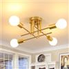Comely Lampadario Industriale Oro, 4 Luci E27 Plafoniera Vintage, Lampada da Soffitto Retro in Metallo per Camera da Letto Sala da Pranzo Corridoio