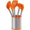 BRA Efficient | Set di 5 Utensili Di Cucina E Carrusel, Acciaio inox, Nylon e Silicone, Arancio, 14.5 x 15 x 37.5 cm