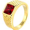HIJONES Anello con Pietra Rosso da Uomo in Acciaio Inossidabile Anelli Quadrati da Mignolo con Pietre Preziose e Cristalli Oro Misura 29