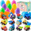 JOYIN 12 pz riempito uova di pasqua con modellini di auto, 3,2" luminoso colorful easter eggs preriempita con tirare indietro macchine da costruzione e race cars