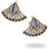Boucles D'Oreilles Doré Dormeuses Art Déco Ventaglio CZ Blu