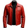 Fatto a mano Elegante giacca da motociclista rossa fatta a mano vera casual da uomo vestib...