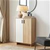 [en.casa] Armadio Basso Credenza Madia Moderna Salvaspazio Mobile Contenitore Stretto con 2 Ante per Soggiorno Ingresso Cucina 90x60x35 cm Effetto Rovere Sonoma/Bianco