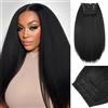 WIGNEE Extension per capelli lisci con clip, 4 pezzi, stile yaki, con trama in pizzo, 40,6 cm, colore nero naturale, per donne di colore, senza cuciture
