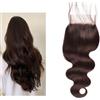 Larafona Capelli veri capelli umani ondulati con chiusura in pizzo marrone scuro, 2# brasiliani, chiusura per capelli Remy con capelli da 30 cm