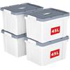 Cetomo 45L*4 Scatole di Stoccaggio in Plastica, Scatole Portaoggetti con Coperchio, Organizzatore con Manico, Contenitori per Casa e Ufficio, Impilabile, Resistente, Bianco, 45L - Confezione da 4