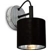 BRILONER - Lampada da parete vintage, spot da parete retrò, lampada da parete con paralume in tessuto, 1x attacco E14, Argento Artigianale, Nero