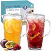 HEFTMAN Brocche in plastica trasparente da 2 litri - Confezione da 2 brocche in plastica con coperchio e beccuccio ventilato - ideale per cocktail, barbecue, feste, campeggio e uso quotidiano interno