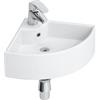 Teal Home Lavabo angolare piccolo in ceramica, 460 x 330 mm, bianco, piccolo lavandino per ospiti, WC e piccoli bagni, montaggio a parete o con foro per rubinetto e troppopieno, design moderno e sottile