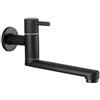 Hefo Rubinetto da cucina, montaggio a parete, solo per acqua fredda, rubinetto da parete con beccuccio girevole a 360°, lungo 23 cm, per lavello con mocio, in acciaio inox, nero