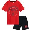 Manchester United F.C. - Set pigiama corto da ragazzo, traspirante, ideale come regalo per ragazzi, Nero/Rosso Aop, 7-8 Years