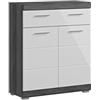 xonox.home Scout X06B2703 - Cassettiera larga, armadietto frontale bianco lucido, corpo argento fumo, dimensioni: ca. 74 x 88 x 31 cm