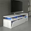 Dmora - Mobile porta TV Pittsburgh, Credenza per televisione da soggiorno con 1 anta, Supporto TV con luce led, Buffet da salotto, cm 150x41h50, Bianco lucido