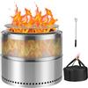 SMOOL Braciere senza fumo da 50 cm, braciere portatile per campeggio, braciere da esterno in acciaio inox, barbecue per patio e giardino, stufa a legna con padella per cenere rimovibile, borsa per il