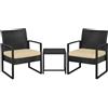 Arreditaly Set Arredo Da Giardino 2 Poltroncine Con Tavolino Ideale Per Esterno Balcone Terrazzo Patio Sedie Con Cuscini Beige Polyrattan E Metallo Design Moderno 57.5 x 63 x 76 Cm Nero