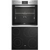 Beko BBUM12328X - Set di fornelli da incasso, 8 tipi di riscaldamento, 72 l, piano cottura in vetroceramica, funzione di pulizia SteamShine, acciaio INOX